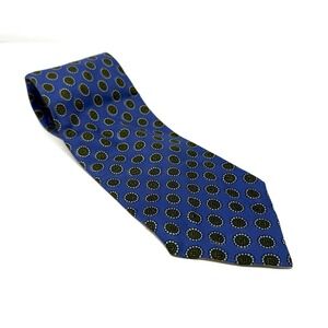 Van Boven Silk Neck Tie Made In Italy Blue Green Medallions White Yellow 4" Wide